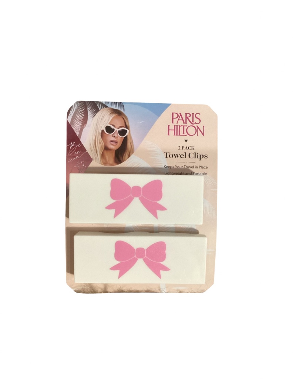 Paris Hilton Beach Towel Clips 2 Pack “Pink Ribbon” New on Card
